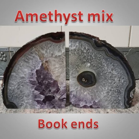 Other - AMETHYST agate mix stone rock crystal book ends